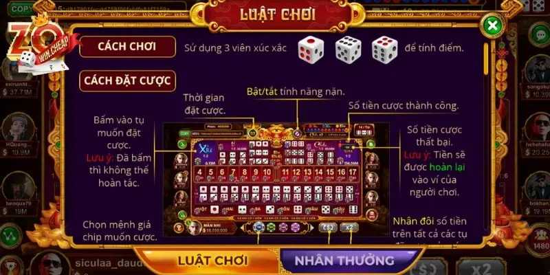 Tính Năng Và Gameplay Của Sicbo Tài Phú Tại Zowin